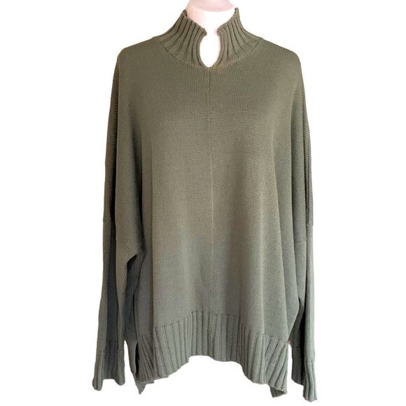 Eskandar Neiman Marcus Mock Neck Sweater Oversized Boxy Olive Green Sz L - Picture 1 of 9